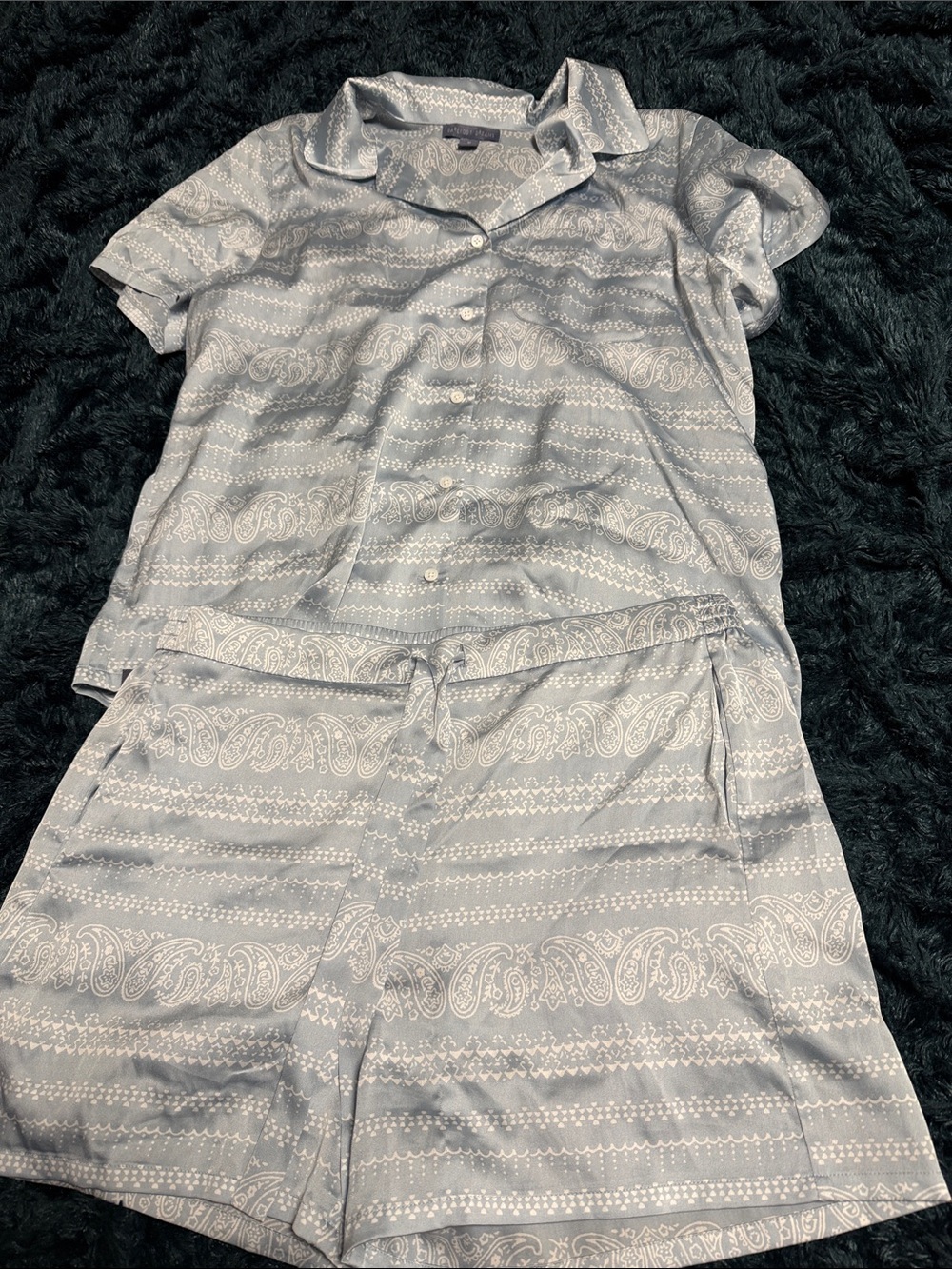 Barefoot Dreams Light Blue Paisley-Print Short Pajama Set